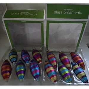 Target Be Merry‎ Glass Striped Glitter Teardrop Finials Christmas Ornaments 12